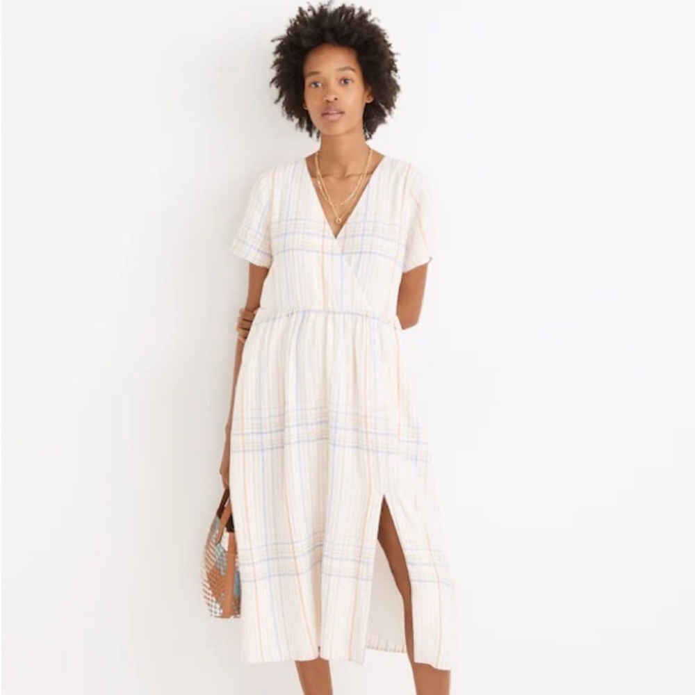Madewell Linen-Blend Clara Midi Dress in Plaid